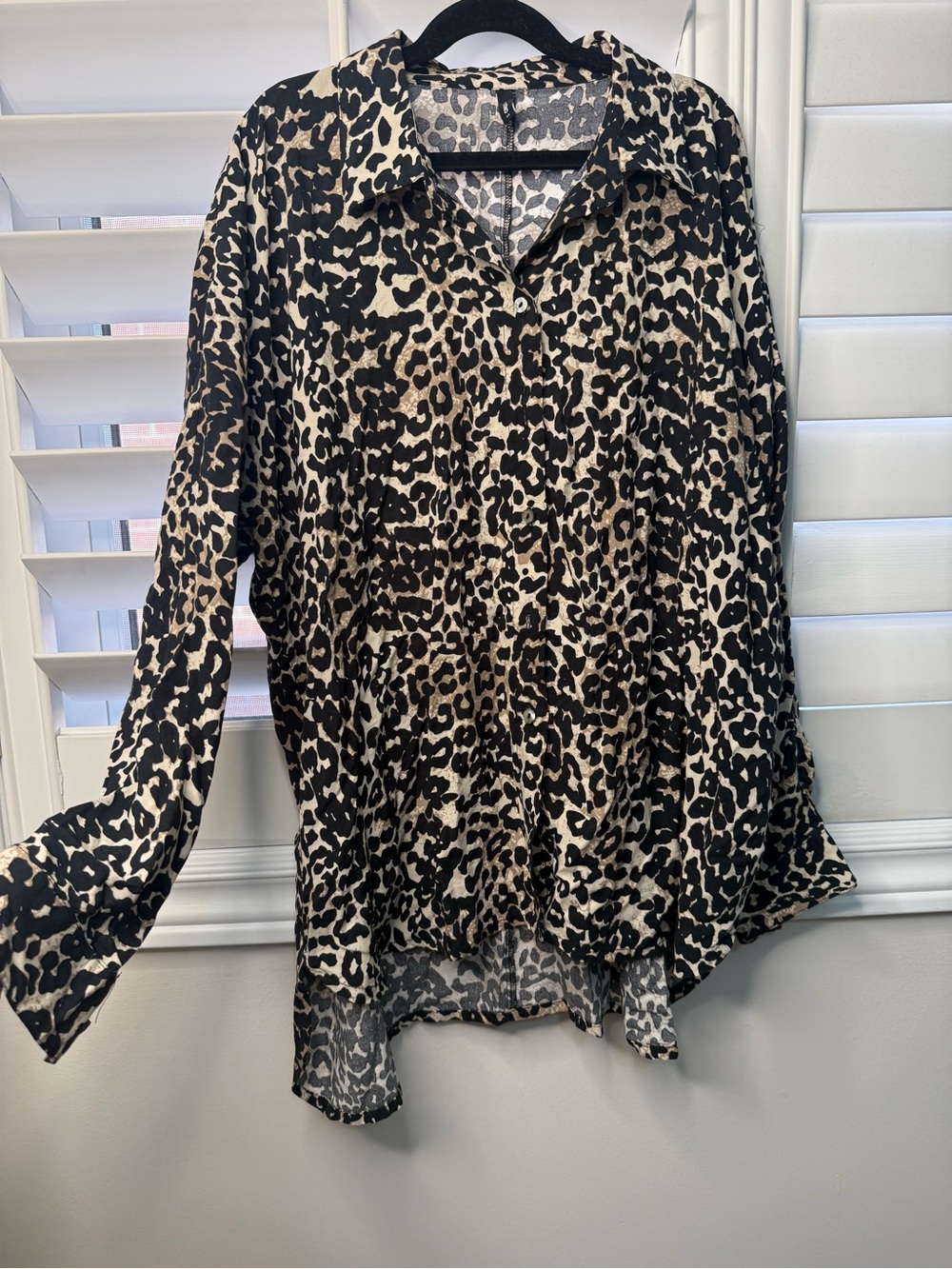 Only Leopard Print Button-Down Shirt in Black and Cream